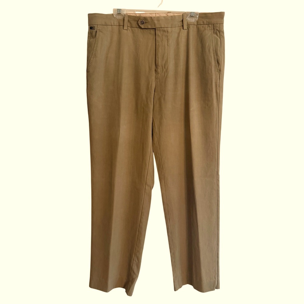 Tommy Bahama Old Money Resortwear Mens 36x32 Tan Silk Cotton Herringbone Chino